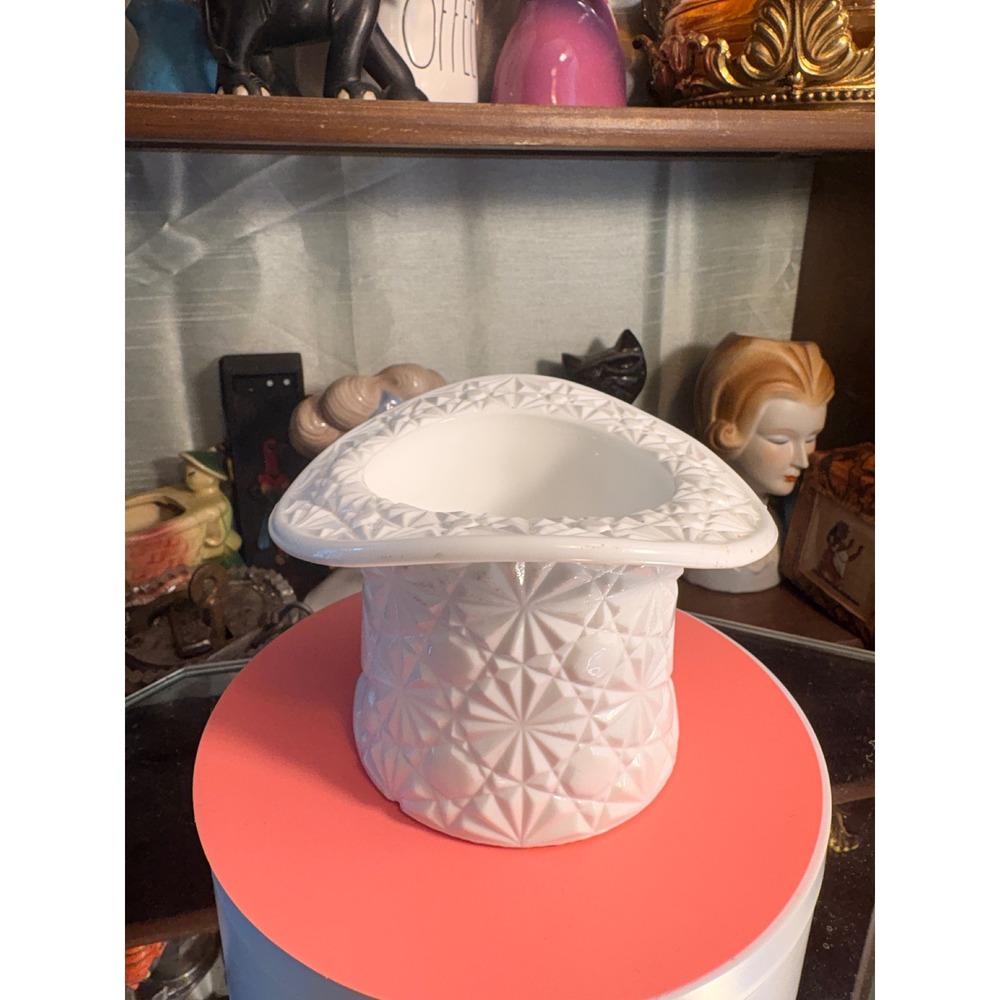 Vintage White Milk Glass Top Hat Daisy and Button Toothpick Holder Figurine